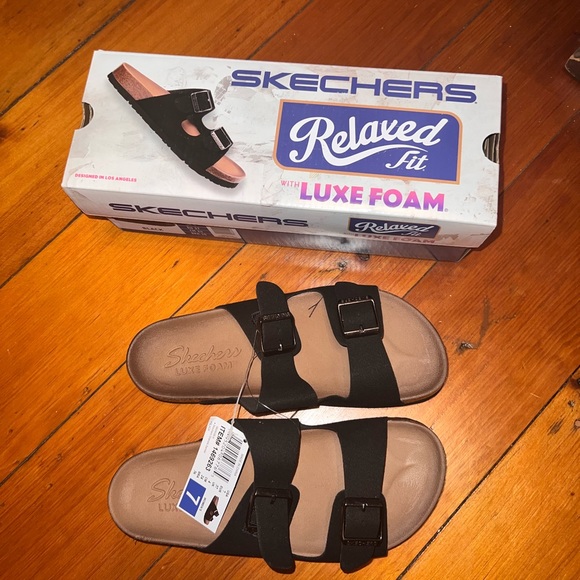 Skechers Relaxed Fit Black/Brown sandals with luxe foam - Picture 3 of 5